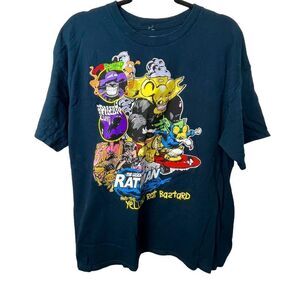 RARE VINTAGE Yellow Rat Bastard Solid Blue Graphic Short Sleeve Tee Shirt XL